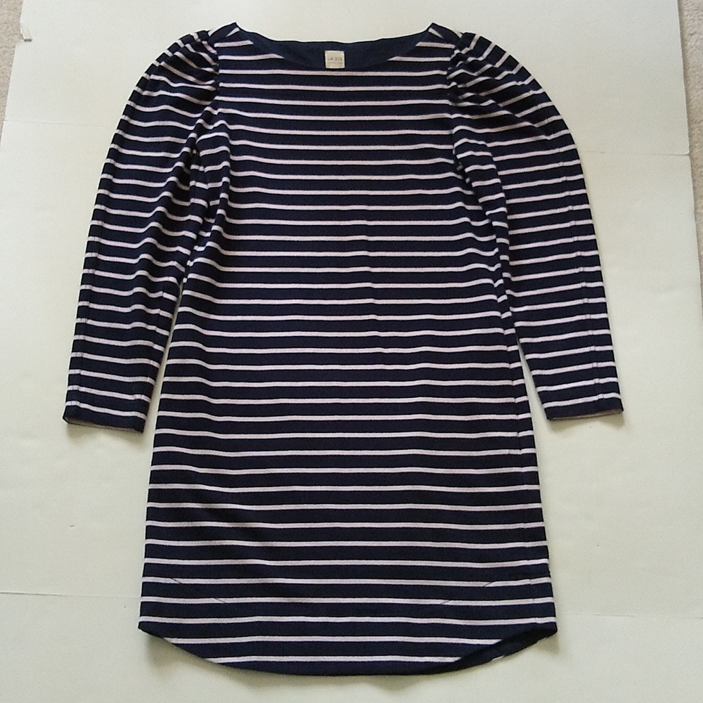 La Vie Rebecca Taylor Navy White Striped Puff Long Sleeve Cotton Mini Dress XS